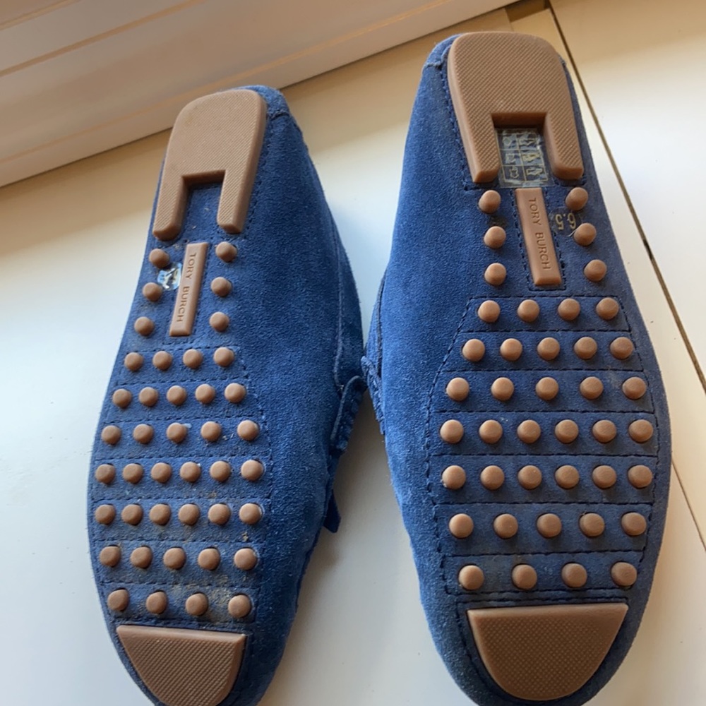 Tory Burch Blue Suede Grosgrain T Loafer Size 6.5 - Picture 2 of 6